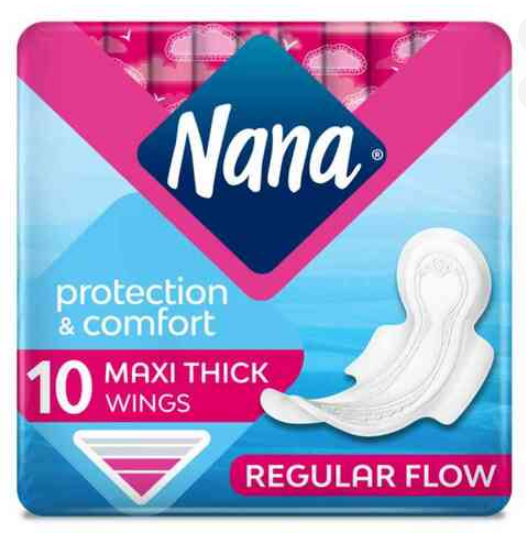 Nana Protection And Comfort Maxi Thick Sanitary Pads With Normal Wings White 10 count