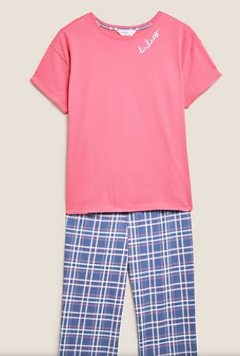 check trouser and t shirt pink color