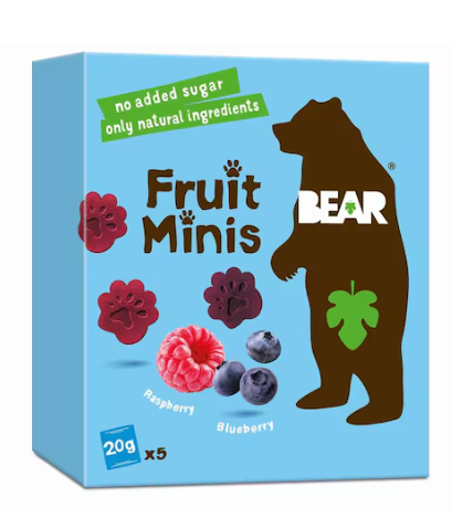Bear Paws Raspberry And Blueberry Pure Fruit Snacks 20g Pack of 5