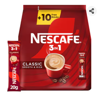 Nescafe Classic 3-In-1 Smooth and Rich Coffee, 20g Pack of 40
