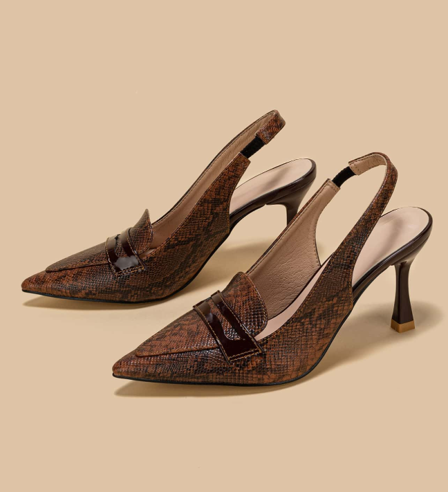 Women Snakeskin Embossed Pumps, Point Toe Pyramid Heeled Slingback Pumps