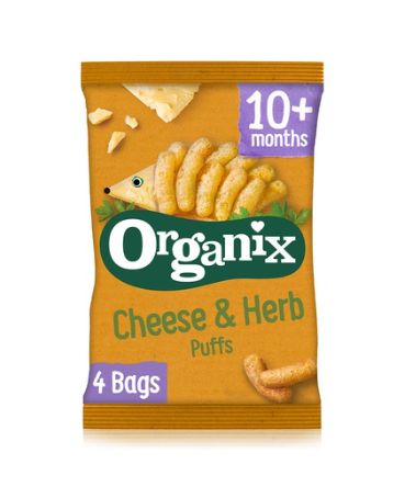Organix cheese & herb corn puffs 10+ months 4x15g