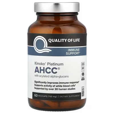 Quality of Life, Kinoko® Platinum AHCC® with Acylated Alpha-Glucans, 60 Vegicaps