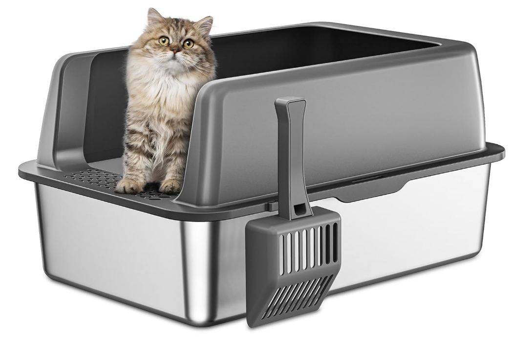 Zarler Stainless Steel Litter Box with Lid, Extra Large Cat Litter Box, XL Large Metal Litter Box for Big Cats with High Sided, Grey (Non-Sticky, Easy to Clean, Anti-Urine Leakage)