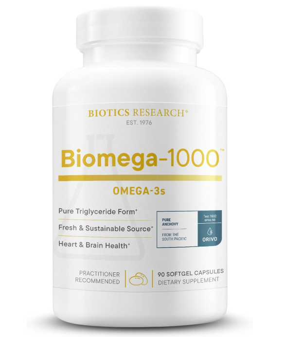 BIOTICS Research Biomega 1000 Omega 3 Fish Oil Supplement, Highly Concentrated Fish Oil with EPA/DHA, Omega 3 Fatty acids, Supports Immune, Cardiovascular 90 Softgels