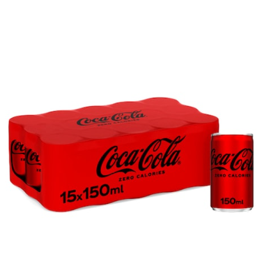 Coca-Cola Zero Calories Carbonated Soft Drink Can 150ml Pack of 15