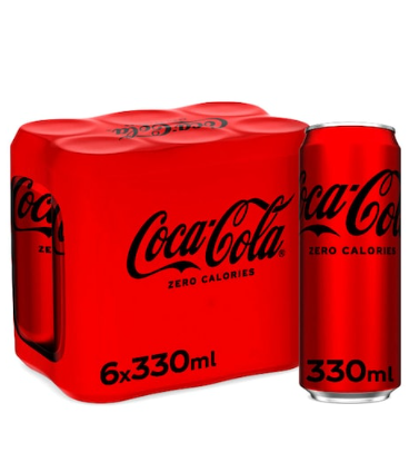 Coca-Cola Zero Calories Carbonated Soft Drink Can 330ml Pack of 6