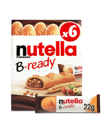 Nutella B-Ready Chocolate Hazelnut Spread Filled Wafer Bar 22g Pack of 6