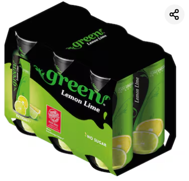 Green Lemon Lime Flavour Carbonated Can, 330ml Pack of 6