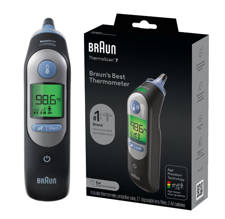 Braun ThermoScan 7 – IRT6520 B Digital Ear Thermometer for Adults, Babies, Toddlers and Kids – Fast, Gentle, and Accurate Results - Black
