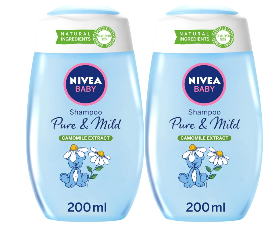NIVEA Pure & Mild with Camomile Extract Baby Bath Shampoo for Sensitive Skin, Pack of 2 - 200ml