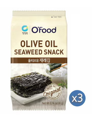 O'Food Original Olive Oil Seaweed Snack 4g Pack of 3