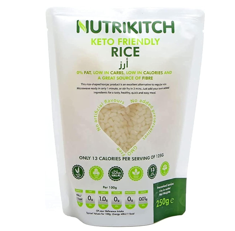 Nutrikitch Low carb, keto, friendly, Gluten, Free, Pea, Fibre, Konjac, zero sugar, zero fat, Rice, Pouch 250g,