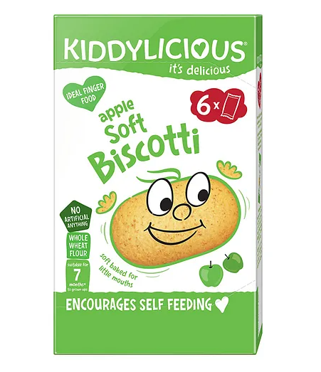 Kiddylicious Apple Soft Biscotti Snack for Babies 7M+, Encourages Self-Feeding, 6 Twin Packs, 120g