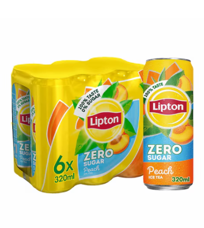 Lipton Zero Sugar Peach Iced Tea 320ml Pack of 6