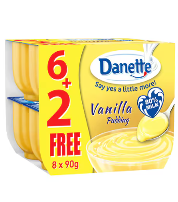 Danette Vanilla Pudding 90g Pack of 8