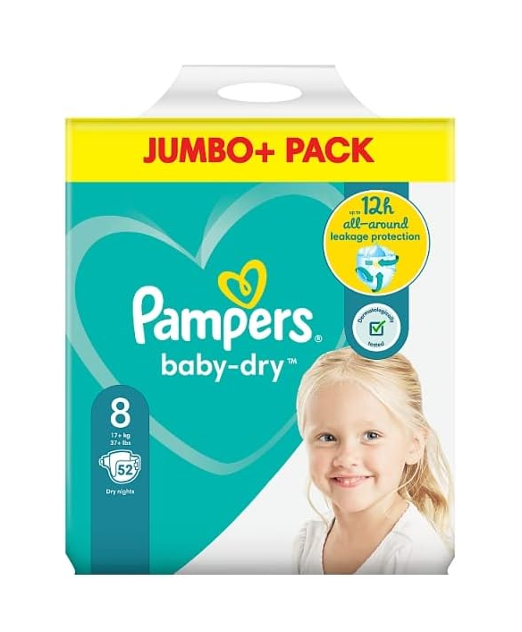 Pampers Size 8 Baby Dry Jumbo + Pack of 52