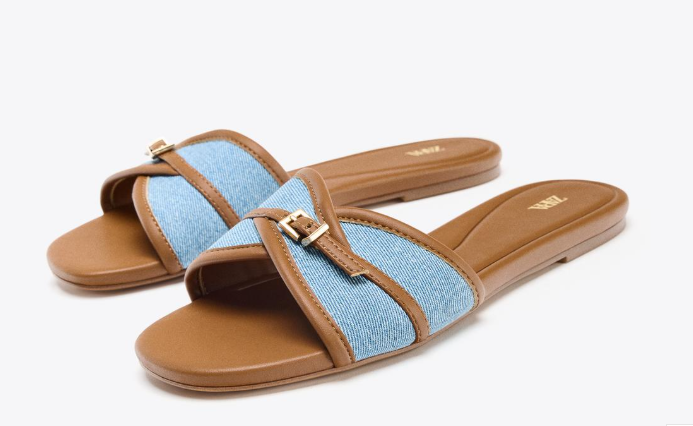 DENIM BUCKLE FLAT SANDALS