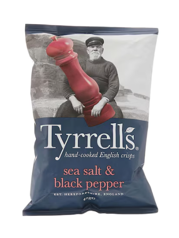 Tyrrells Hand Cooked English Crisps With Sea Salt And Cracked Black Pepper 40g