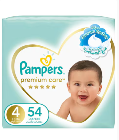 Pampers Premium Care Taped Baby Diapers Size 4 (9-14 kg) 54 Diapers