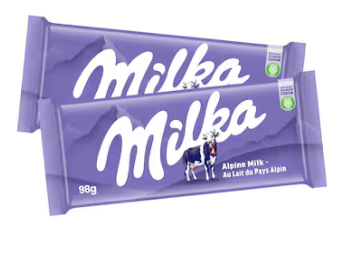 Milka Alpine Milk Chocolate Bar, 98g Pack of 2