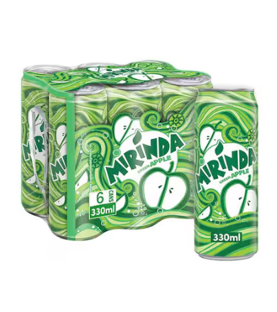 Mirinda Green Apple Flavoured Carbonated Soft Drink 330ml Pack of 6