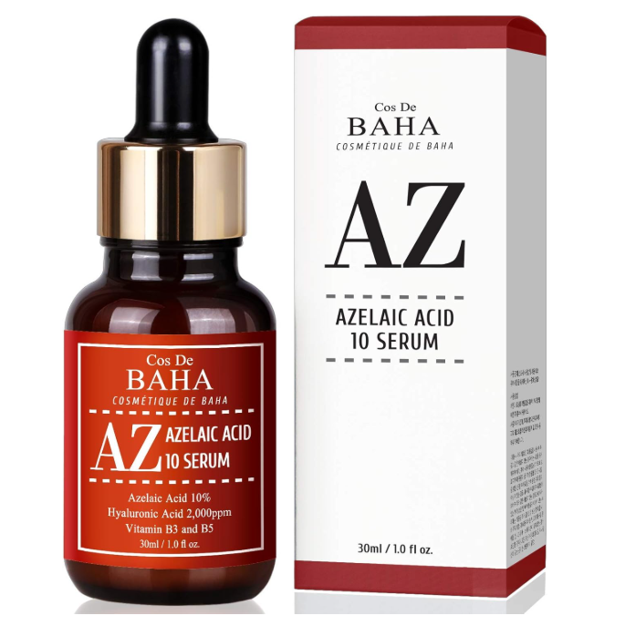 Cos De BAHA Azelaic Acid 10% Facial Serum with Niacinamide - Fast Rosacea Skin Care Product + Reduce Cystic Acne Scar + Redness Relief Face + Pimple Pigmentation Blackhead, 1 Fl Oz (30ml)