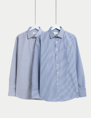 2pk Regular Fit Easy Iron Cotton Blend Striped Shirts