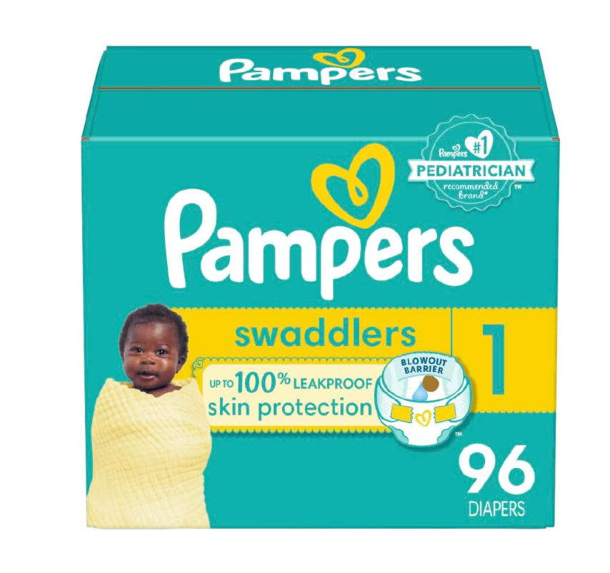 Pampers Swaddlers Diapers - Size 1, 96 Count, Ultra Soft Disposable Baby Diapers