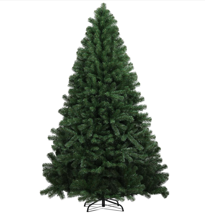 NIBEMINENT Christmas Tree 8ft Real Pine Needles Artificial Christmas Trees with 1700 Full Branches Tips Xmas Tree for Home and Office,Easy Assembly Metal Stand