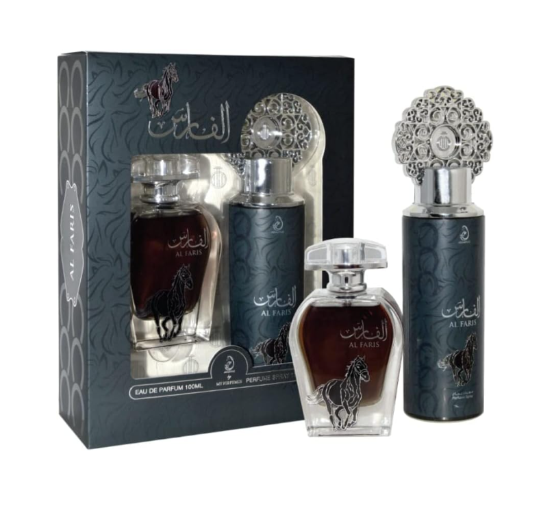 MY PERFUMES AL FARIS from ARABIYAT 2 Pieces Perfume Gift Set for Unisex, 100 ml Eau De Parfum and 200 ml Perfume Spray