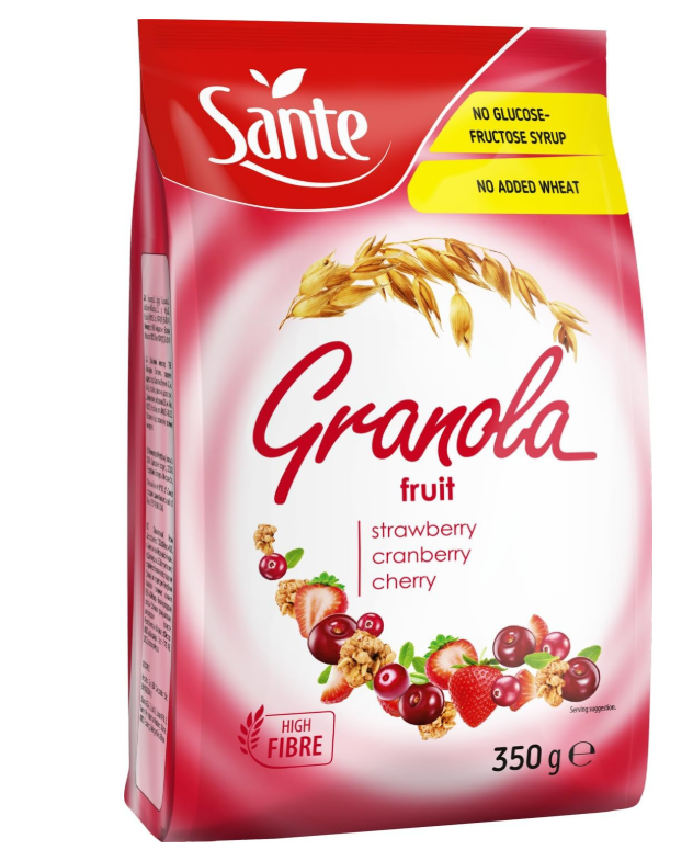 Sante Whole Grain Granola With Cranberry, Raspberry, Strawberry, 350 G
