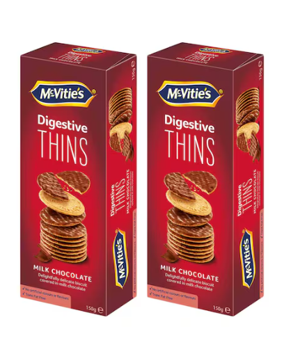 Mcvitie's Digestive Thins Milk Chocolate Biscuit 150g Pack of 2