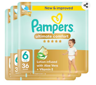 Pampers Ultimate Comfort Diapers with Aloe Vera Plus Vitamin E Size 6 13kg+ Mega Pack 36