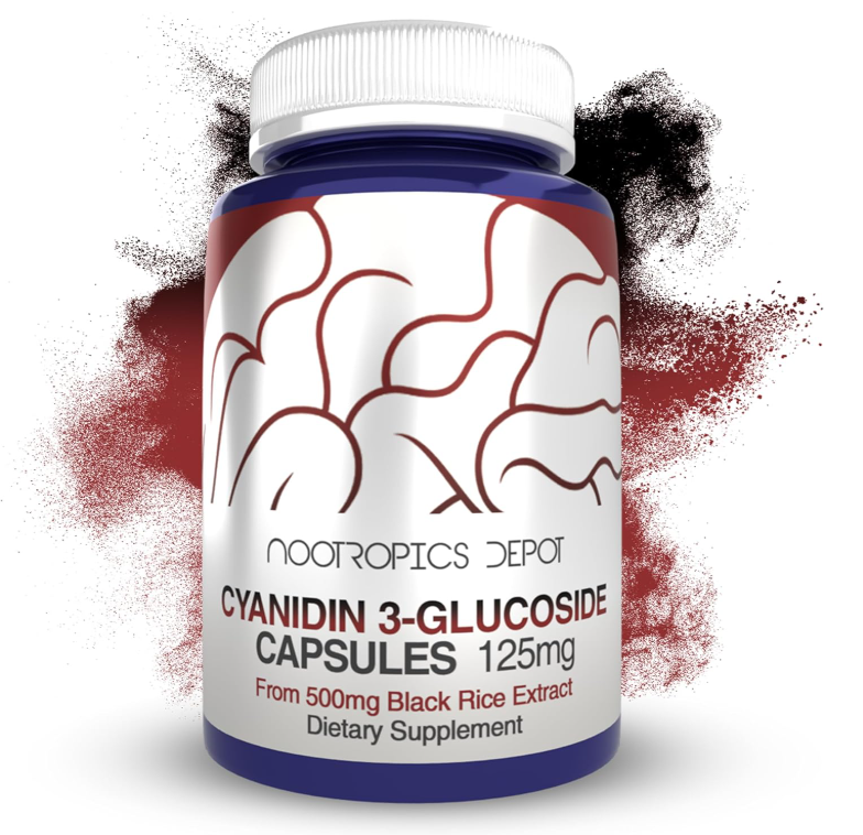 Nootropics Depot Cyanidin 3-Glucoside Capsules | 125mg | 60 Count | Black Rice Extract | C3G | Oryza Sativa | Metabolic, Vision, & Cognitive Support