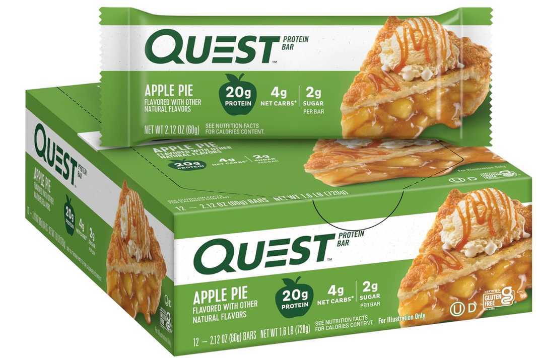 Quest Nutrition Apple Pie Protein Bar, 20g Protein, 4g Net Carbs, 2g Sugar, Gluten Free, Keto Friendly, 12 Count