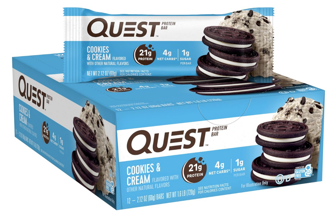 Quest Nutrition Protein Bar, High Protein, Low Carb, Gluten Free, Soy Free, Keto Friendly, 12 Count (Cookie Cream)
