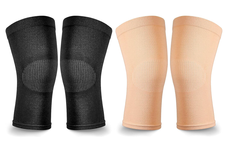 2 Pair Knee Compression Sleeves for Women & Men, Lightweight Thin Knee Sleeves for Knee Pain Relief, Knee Warmers Knee Brace Undersleeve Dancer Knee Pads, Knee Brace for Daily Use (Black, Beige)