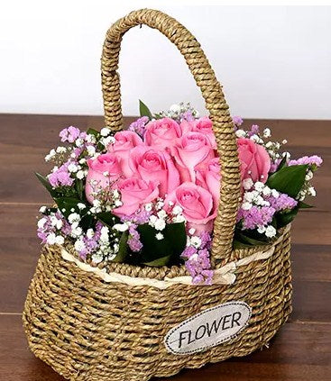 Soft Pink Roses Basket