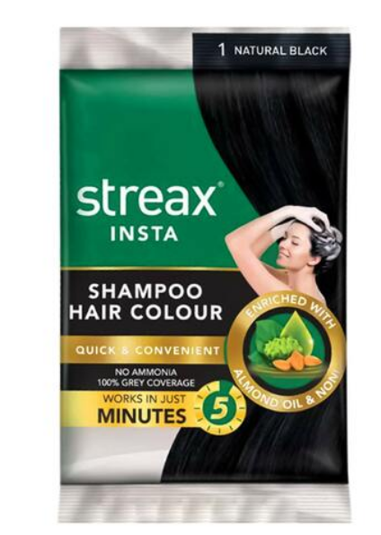 Streax Insta Natural Black Hair Colour Shampoo 25ml