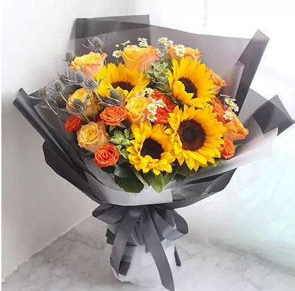 Striking Mixed Flowers Beautifully Wrapped Bouquet