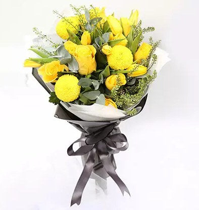 Summer Sunshine Bouquet Of Roses and Tulips