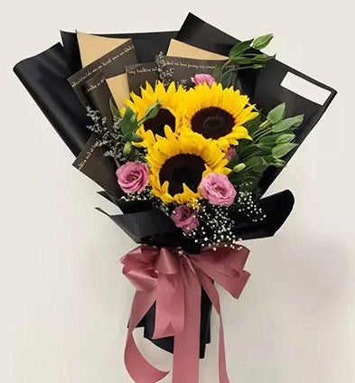 Sunflower N Lisianthus Beautifully Wrapped Bouquet