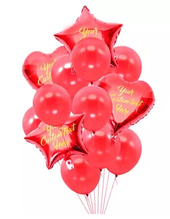Sweet Star n Heart Shaped Customized Text Red Balloons