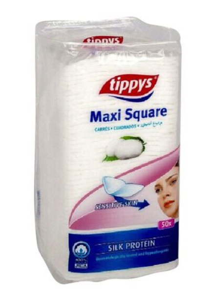 Tippys Maxi Square Silk Protein Cotton Pads 50 Pieces