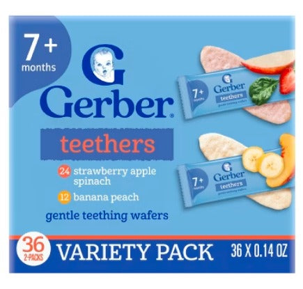 Gerber, Organic Teethers, Gentle Teething Wafers, 7+ Months, Blueberry Apple Beet, 12 Packs, 2 Wafers Each