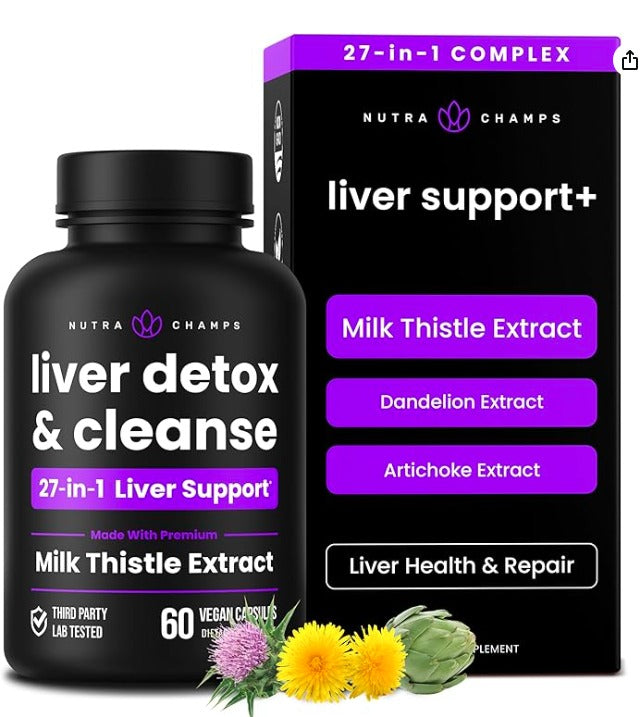 Liver Cleanse Detox & Repair Formula | 25+ Herbs: Milk Thistle Extract with Silymarin, Artichoke, Dandelion, Chicory Root Powder & More! | Premium Liver Support Pills Supplement, 60 Capsules