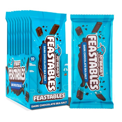 Feastables MrBeast Chocolate Sea Salt Bars - Made with Organic Cocoa. Plant Based with Only 5 Ingredients, 10 Count