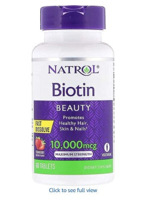 Natrol, Biotin, Strawberry Flavor, 10,000 mcg, 60 Tablets