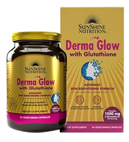Sunshine Nutrition Derma Glow – 1000mg L-Glutathione Skin Brightening & Antioxidant Support, 60 Veg Capsules